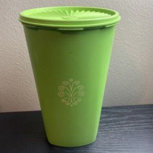 Vintage Tupperware Round Servalier Tall Apple Green Canister 10 1/2" 1222-3